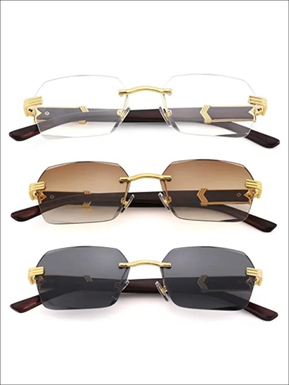 Rimless Rectangle Sunglasses Retro Y2K Shades UV400 Unisex